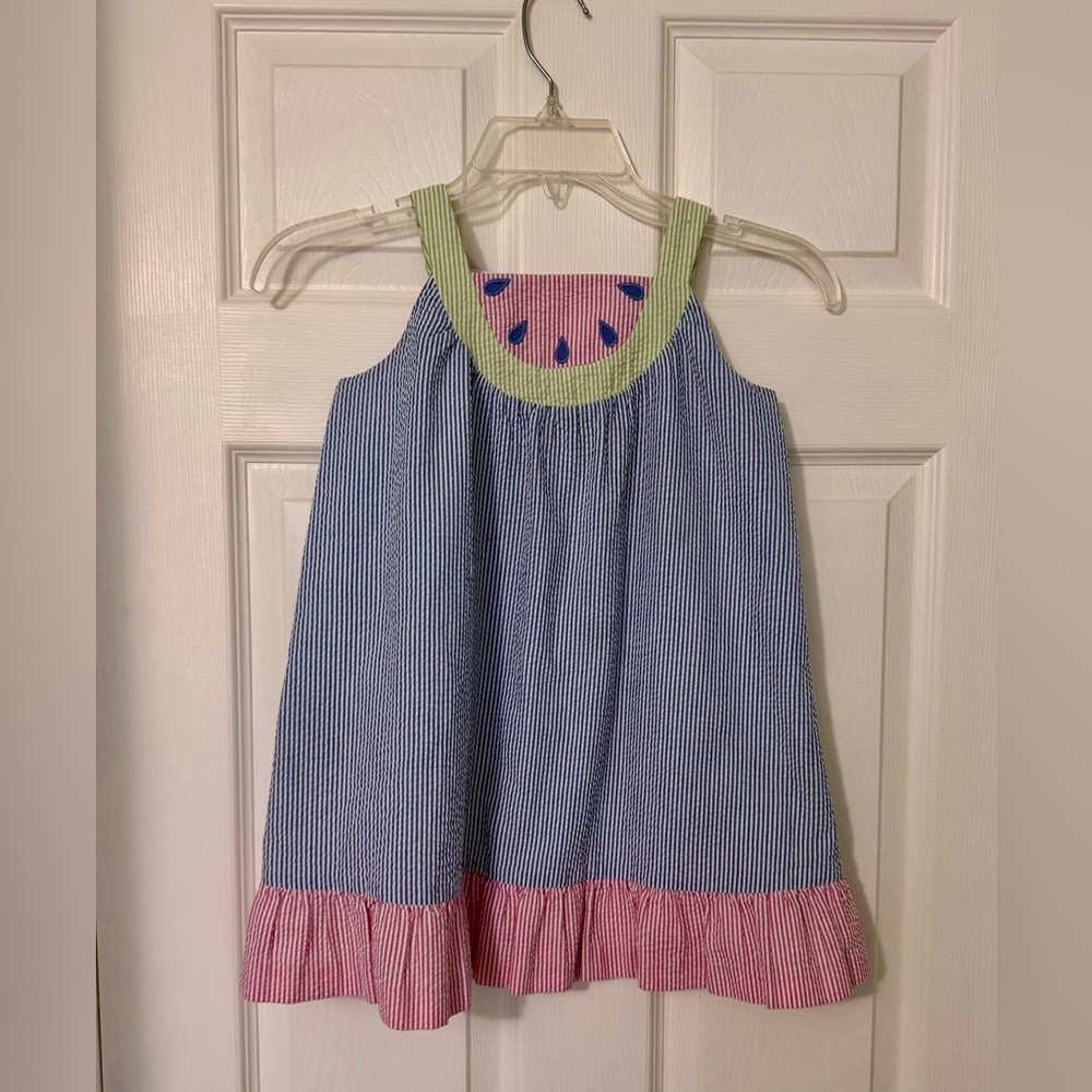 Florence Eiseman Blue and Pink Striped Watermelon Dress
